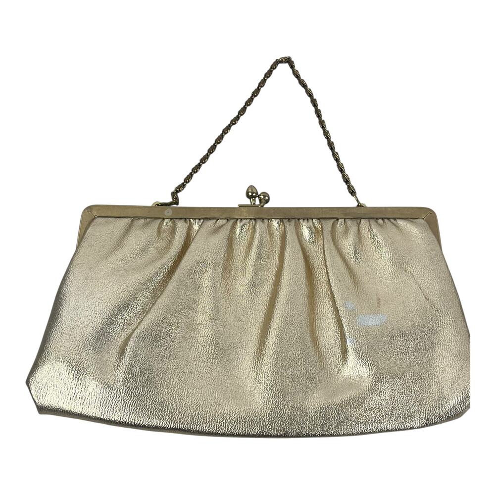 Vintage Gold Shimmer Evening Bag With Chain